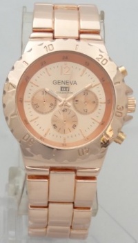 Geneva Quartz Chronograph Look Rose Gold Metal Band 5314