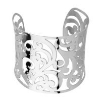 Inox Womens Laser Cut Swirl Pattern Stainless 316L Steel Cuff Bangle