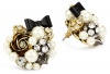 Betsey Johnson Simulated-Pearl and Black Bow Button Stud Earrings