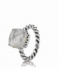 Center your stackable PANDORA rings with a eye-catching mother-of-pearl on a twisted silver band.