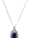 Badgley Mischka Fine Jewelry White and Champagne Diamonds Cushion Cut Amethyst Pendant Necklace