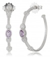 Judith Ripka Ambrosia Oval Stone and Hearts Purple Hoop Earrings