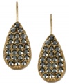 Kenneth Cole New York puts on a dazzling display in this pair of teardrop earrings. Crafted from gold-tone mixed metal, the earrings feature rows of pave glass crystal accents for a shining statement. Approximate drop: 1 inch.