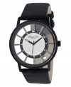 Textured leather and a translucent case combine for modern effect on this unique watch by Kenneth Cole New York. Black leather strap and translucent case. White dial features stick indices, luminous hands and logo. Quartz movement. Water resistant to 30 meters. Limited lifetime warranty.