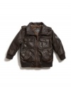 GUESS Kids Boys Double Collar Bomber Jacket, BROWN (18M)