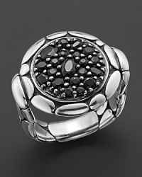 From the Kali Lavafire collection, a small round ring centered with black sapphires, designed by John Hardy.