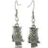 Antiqued Silver Tone Perched Owl Dangle Earrings, 3/4 Inches Long