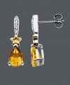 Add a little sunshine to your look. These dazzling drops feature pear-cut citrine (1 ct. t.w.) and sparkling white topaz accents. Setting crafted in sterling silver and 14k gold. Approximate drop: 9/10 inch.