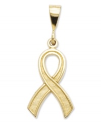 Increase awareness and support the fight against breast cancer. This petite ribbon charm is the perfect reminder in 14k gold. Chain not included. Approximate length: 1-1/5 inches. Approximate width: 1/2 inch.