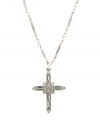 Vatican introduces religious-inspired jewelry with subtle elements of sparkle. An intricate cross decorated with luminous crystals hangs from a delicate chain crafted in silver tone mixed metal. Approximate length: 18 inches. Approximate drop: 1-1/2 inches.