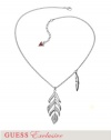 GUESS Silver-Tone Feather Pendant Necklace, SILVER