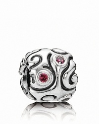 Swirling lines and bezel-set red zirconia stones make this sterling silver PANDORA charm bewitching.