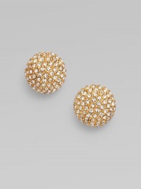 Beautiful pavé stones on a textured, goldtone dome for a versatile and elegant style. cubic zirconia and glass stonesGoldtone metalSize, about .25Post backImported 