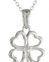 Sterling Silver Four Leaf Clover Heart Diamond Accent Pendant Necklace , 18