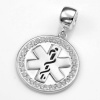 Sterling Silver Medical Charm or Pendant with Crystal Border 3/4 inch