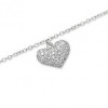 Sterling Silver 9 + 1 Inch Extension Rhodium Plated Anklet with Pave CZ Heart