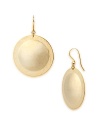 Robert Lee Morris Soho is known for its for high-impact, sculptural jewelry, and this pair of disc-shaped drop earrings works the look, crafted of plated metal which has been hammered for added allure.