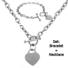 High Polished Stainless Steel Heart Chain Necklace and Bracelet Set with Toggle Clasp