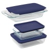 Pyrex  Easy Grab 6-Piece Value Pack, includes 1-ea 3-qt Oblong, 3-cupRectangleStorage, 6-cup Rectangle Storage, Blue Plastic Covers