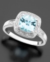 Grace your finger with this glittering cushion-cut aquamarine (1-1/3 ct. t.w.) surrounded with round-cut diamond accents on a 14k white gold band.