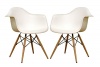 Baxton Studio Fiorenza White Plastic Armchair with Wood Eiffel Legs, Set of 2