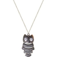 1.75 Articulated Owl Necklace On 16 Chain W/3 Extn. In Burnished Silver