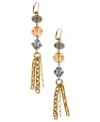 Three is a magic number. T Tahari brings three different accents together to top this set of earrings featuring chains in triplicate, crafted from 14k gold-plated, nickel-free base metal. Approximate drop: 4-1/4 inches.