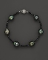 14K White Gold Tahitian Pearl and Black Spinel Bracelet