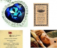 Swarovski Crystal Titanic Necklace with Replica of 1st Class Ticket & 1st Class Menu & Self Adhesive Wine Label Props