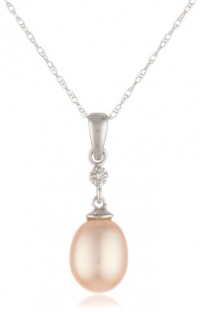 10k White Gold Pink Freshwater Cultured Pearl Diamond Pendant Necklace (.005 cttw, I-J- Color, I1-I2 Clarity), 18