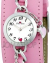 Zou Zou White Dial Faux Pink Leather Cuff Ladies Watch ZRT6012