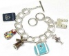 Chunky World Traveler Themed Charm Bracelet Silver Tone with DETAILED ENAMELED CHARMS!