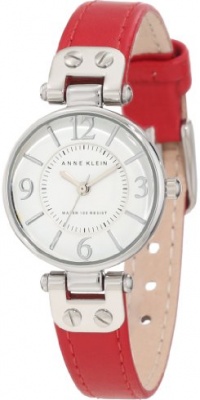 Anne Klein Women's 109443WTRD Silver-Tone White Dial and Red Leather Strap Watch