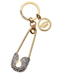 Stay organized with a bit of bling. Crafted in gold-tone metal with sparkling rhinestone embellishments, this delightful Juicy Couture keychain is absolutely eye-catching. Attach to your favorite JC bag or carry around on its own. We're certain it'll start up a conversation.