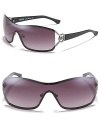 Thin shield sunglasses in a sporty silhouette with open temples and signature logo accents.