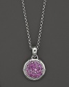 Sterling silver, jointed like a bamboo stalk, circles glittering pavé amethyst gems on a pendant suspended from a delicate adjustable chain.