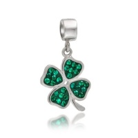 Bling Jewelry Green Crystal Shamrock 4 Leaf Clover Dangle Bead Charm Fits Pandora