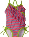 Pink Platinum Girls 2-6X Heather Stripe One Piece Swimsuit, Fuschia, 4