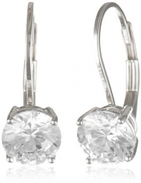 Platinum Plated Sterling Silver Round-Cut Cubic Zirconia Lever Back Earrings