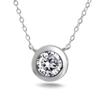 Bling Jewelry Sterling Silver 2ct 8mm Bezel Set Round CZ Solitaire Necklace