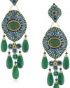 Miguel Ases Blue Gold Stone and Green Onyx 5-Drop Earrings