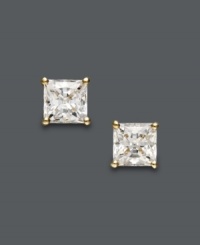 Top off any look with the perfect accessory. Arabella's princess-cut stud earrings feature a brilliant Swarovski zirconia (2-3/4 ct. t.w.) set in 14k gold. Approximate diameter: 5 mm.