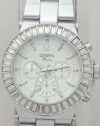 Geneva Quartz Chronograph-style Look RhineStone on Bezel Silver Metal Band