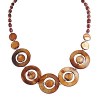 Mother of Pearl Shell Hoop Duo Necklace Brown 18''-21''