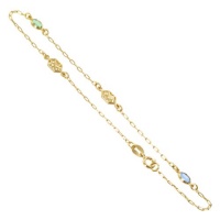 18 KT Gold Layered 8mm x 5mm Floral Beads 6mm x 4mm Oval Stones Chain Anklet 10 inch Spring Ring Clasp