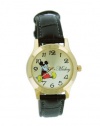 Disney Women's MCK615 Mickey Mouse Goldtone Case Black Strap Watch