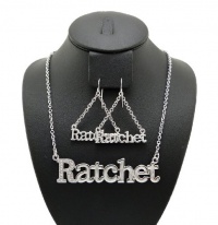 New Urban City Ghettos Celebrity Style Silver Ratchet Pendant w/2mm 18 Link Chain Necklace & Hook Earrings Set NYNE1R