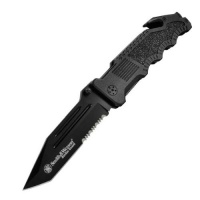 Smith & Wesson SWBG2TS Border Guard 2 Rescue Knife with 40% Serrated Tanto Blade, Glass Break, and Seatbelt Cutter, Black