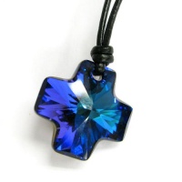 Swarovski Crystal Heliotrope Blue Cross Pendant 20mm Black Leather 1mm Choker Necklace 14 16 18 20 22 24 Adjustable