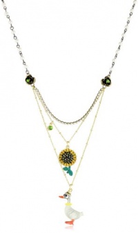 Betsey Johnson Farmhouse Duck and Sunflower Three-Row Necklace